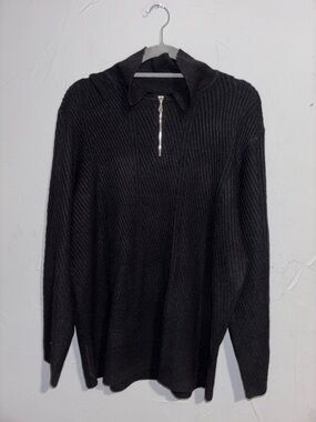 Topman Black Ribbed Half-Zip Sweater